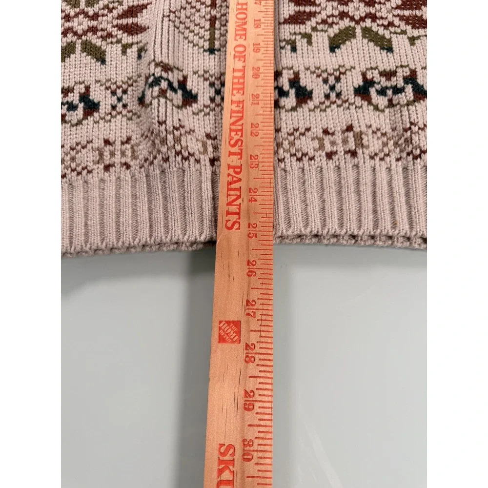 VTG Canda Fair Isle Knit Crew Neck Sweater Mens M Beige Geometric Pattern Preppy